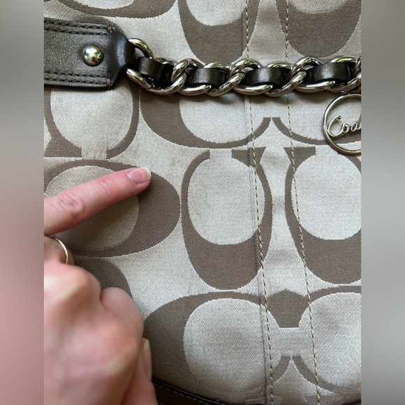 COACH F19730 Brown Chain Signature Crossbody Handbag Leather Trim - Picture 3 of 13